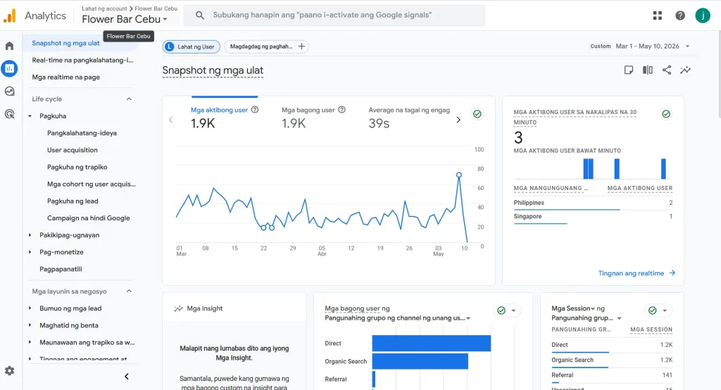 Google Analytics 4 Reports Snapshot for Flower Bar Cebu